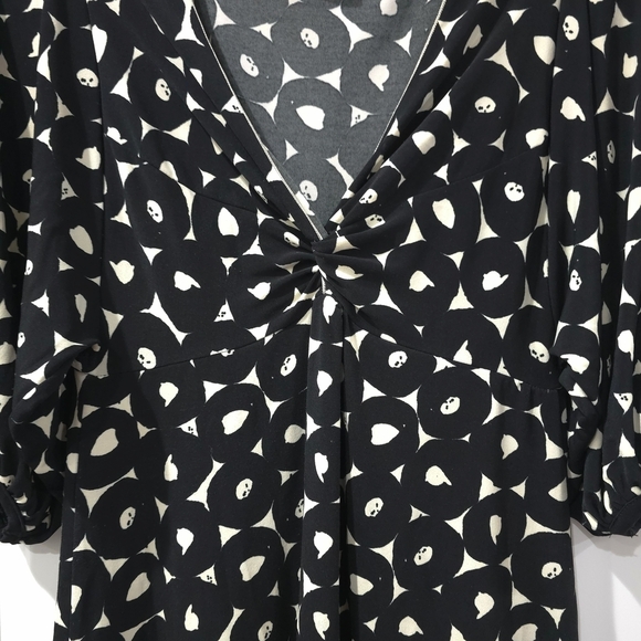 MAX STUDIO Vintage Black White Abstract Puff Sleeve Vneck Dress, Witchy, M - Picture 6 of 15